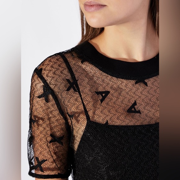 NWT Armani Exchange A/X Embroidered Black Mini / Midi Occasional Dress | Size 4 - Picture 4 of 7